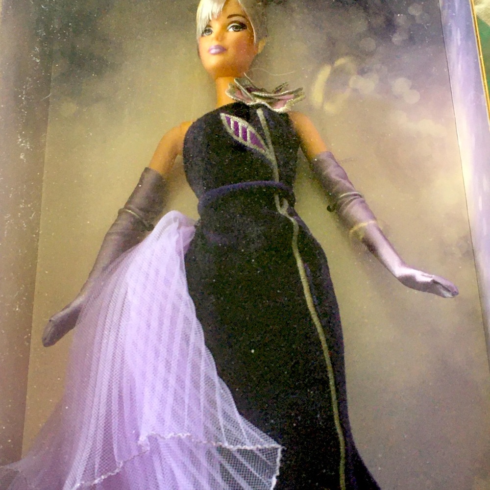 Elegant Black and Lavender Evening Dress with Barbie doll collection Bob Mackie